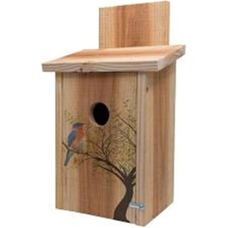 FLY FREE ZONE,INC. Decorative Bird in Tree Design on Cedar Blue Bird House FL685837